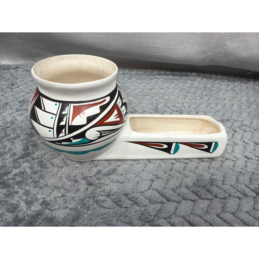 Vintage Southwestern Hand Painted Ceramic Pot Tray Organizer Geometric Signed CG
